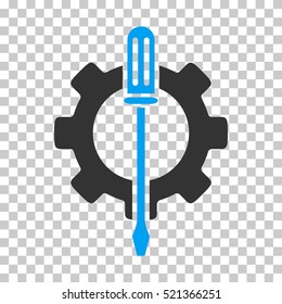 Tuning Options Gear icon. Vector pictograph style is a flat bicolor symbol, blue and gray colors, chess transparent background. Designed for software and web interface toolbars and menus.