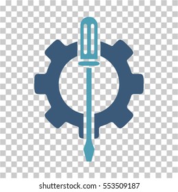 Tuning Options Gear icon. Vector pictogram style is a flat bicolor symbol, cyan and blue colors, chess transparent background. Designed for software and web interface toolbars and menus.