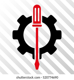 Tuning Options Gear vector icon. Illustration style is flat iconic bicolor intensive red and black symbol on a hatch transparent background.