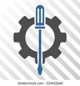 Tuning Options Gear vector icon. Illustration style is flat iconic bicolor cobalt and gray symbol on a hatch transparent background.