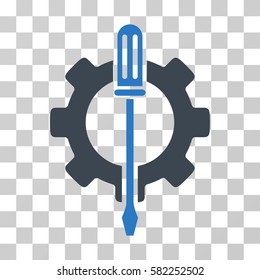 Tuning Options Gear vector pictogram. Illustration style is a flat iconic bicolor smooth blue symbol on a transparent background.