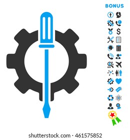 Tuning Options icon with bonus pictograms. Vector style is bicolor flat iconic symbol with rounded angles, blue and gray colors, white background.