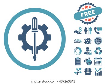 Tuning Options icon with free bonus pictograph collection. Vector illustration style is flat iconic bicolor symbols, cyan and blue colors, white background.