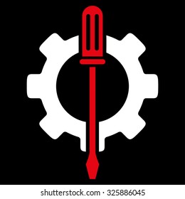 Tuning Options vector icon. Style is bicolor flat symbol, red and white colors, rounded angles, black background.