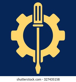 Tuning Options vector icon. Style is flat symbol, yellow color, rounded angles, blue background.