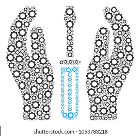 Tuning Screwdriver Care Hands collage of cog wheels. Vector gearwheel objects are grouped into tuning screwdriver care hands composition.