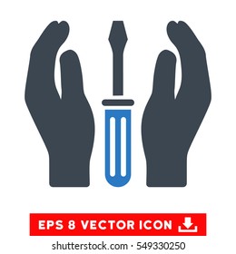 Tuning Screwdriver Care Hands EPS vector pictogram. Illustration style is flat iconic bicolor smooth blue symbol on white background.