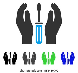 Tuning Screwdriver Care Hands flat vector pictograph. Colored tuning screwdriver care hands gray, black, blue, green pictogram versions. Flat icon style for application design.