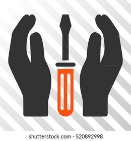 Tuning Screwdriver Care Hands vector pictograph. Illustration style is flat iconic bicolor orange and gray symbol on a hatch transparent background.