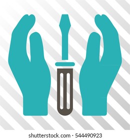 Tuning Screwdriver Care Hands vector icon. Illustration style is flat iconic bicolor grey and cyan symbol on a hatch transparent background.