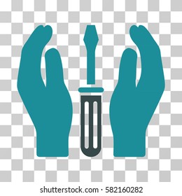 Tuning Screwdriver Care Hands vector pictograph. Illustration style is a flat iconic bicolor soft blue symbol on a transparent background.