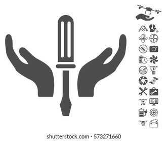 Tuning Screwdriver Maintenance icon with bonus airdrone service symbols. Vector illustration style is flat iconic symbols on white background.