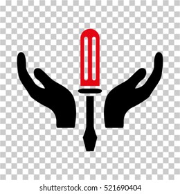 Tuning Screwdriver Maintenance icon. Vector pictograph style is a flat bicolor symbol, intensive red and black colors, chess transparent background.