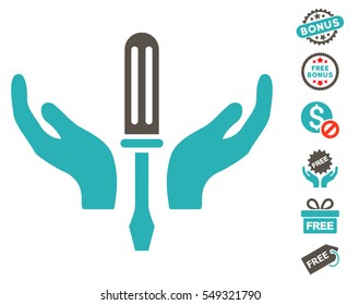 Tuning Screwdriver Maintenance pictograph with free bonus icon set. Vector illustration style is flat iconic symbols, grey and cyan colors, white background.