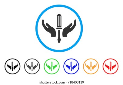 Tuning Screwdriver Maintenance rounded icon. Style is a flat tuning screwdriver maintenance gray symbol inside light blue circle with black, gray, green, blue, red, orange versions.