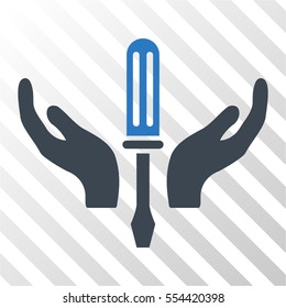 Tuning Screwdriver Maintenance vector icon. Illustration style is flat iconic bicolor smooth blue symbol on a hatched transparent background.
