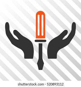 Tuning Screwdriver Maintenance vector pictograph. Illustration style is flat iconic bicolor orange and gray symbol on a hatched transparent background.
