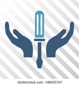 Tuning Screwdriver Maintenance vector pictograph. Illustration style is flat iconic bicolor cyan and blue symbol on a hatched transparent background.