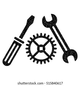 Tuning Service grainy textured icon for overlay watermark stamps. Flat symbol with unclean texture. Dotted vector black ink rubber seal stamp with grunge design on a white background.