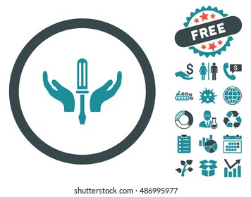 Tuning Service icon with free bonus clip art. Vector illustration style is flat iconic bicolor symbols, soft blue colors, white background.