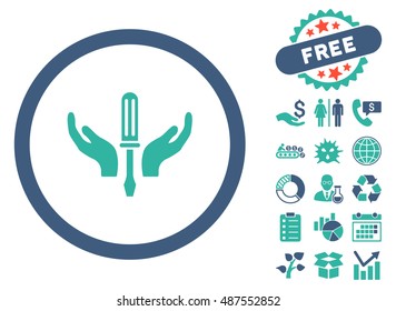 Tuning Service pictograph with free bonus icon set. Vector illustration style is flat iconic bicolor symbols, cobalt and cyan colors, white background.