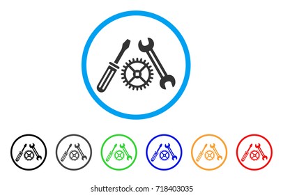 Tuning Service rounded icon. Style is a flat tuning service grey symbol inside light blue circle with black, gray, green, blue, red, orange color versions.