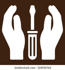 Tuning Service vector icon. Style is flat symbol, white color, rounded angles, brown background.