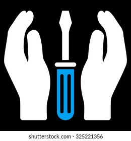 Tuning Service vector icon. Style is bicolor flat symbol, blue and white colors, rounded angles, black background.