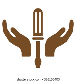 Tuning Service vector icon. Style is flat symbol, brown color, rounded angles, white background.