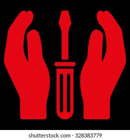 Tuning Service vector icon. Style is flat symbol, red color, rounded angles, black background.