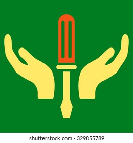 Tuning Service vector icon. Style is bicolor flat symbol, orange and yellow colors, rounded angles, green background.