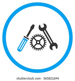 Tuning Service vector icon. Style is bicolor flat circled symbol, blue and gray colors, rounded angles, white background.