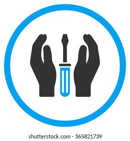 Tuning Service vector icon. Style is bicolor flat circled symbol, blue and gray colors, rounded angles, white background.