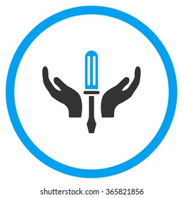 Tuning Service vector icon. Style is bicolor flat circled symbol, blue and gray colors, rounded angles, white background.