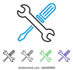 Tuning Tools flat vector pictogram. Colored tuning tools gray, black, blue, green icon variants. Flat icon style for graphic design.