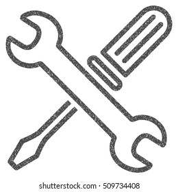 Tuning Tools grainy textured icon for overlay watermark stamps. Flat symbol with dirty texture. Dotted vector gray ink rubber seal stamp with grunge design on a white background.