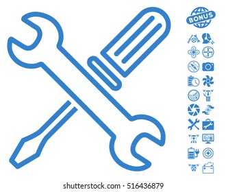 Tuning Tools icon with bonus aircopter service design elements. Vector illustration style is flat iconic symbols on white background.