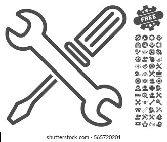 Tuning Tools icon with bonus options pictograms. Vector illustration style is flat iconic gray symbols on white background.