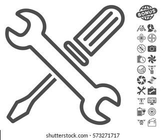 Tuning Tools icon with bonus quadrocopter tools design elements. Vector illustration style is flat iconic symbols on white background.