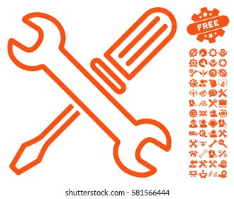 Tuning Tools icon with bonus service symbols. Vector illustration style is flat iconic orange symbols on white background.