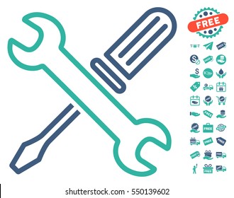 Tuning Tools icon with free bonus pictograph collection. Vector illustration style is flat iconic symbols, cobalt and cyan colors, white background.
