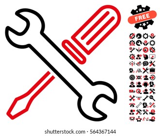 Tuning Tools pictograph with bonus settings symbols. Vector illustration style is flat iconic intensive red and black symbols on white background.