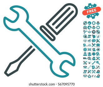 Tuning Tools pictograph with bonus settings pictures. Vector illustration style is flat iconic soft blue symbols on white background.