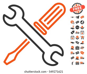 Tuning Tools pictograph with free bonus pictograms. Vector illustration style is flat iconic symbols, orange and gray colors, white background.