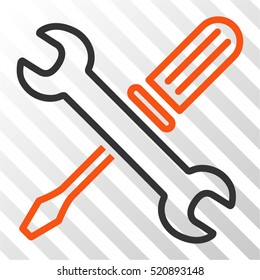 Tuning Tools vector pictogram. Illustration style is flat iconic bicolor orange and gray symbol on a hatched transparent background.