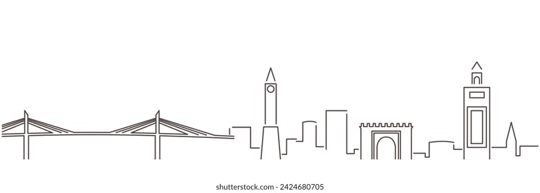 Tunis Dark Line Simple Minimalist Skyline With White Background