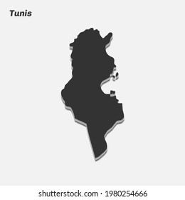 Tunis Map 3d Silhouette. Vector Illustration.