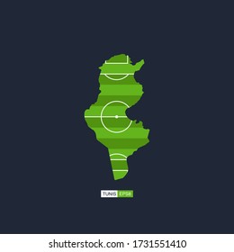 Tunis. Map of the country with a football field. Vector football illustration.