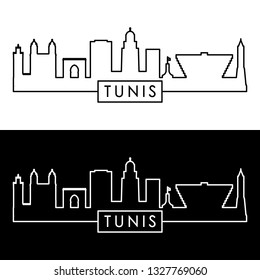 Tunis skyline. Linear style. Editable vector file.