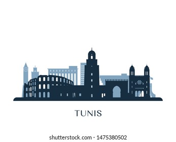 Tunis skyline, monochrome silhouette. Vector illustration.